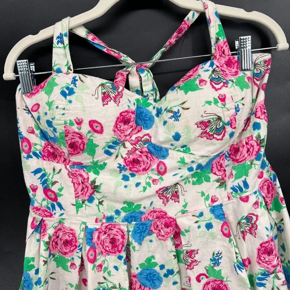 retro y2k 90s halter bra free fit & flare mini dress cottagecore XL - Picture 3 of 11